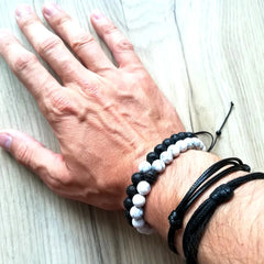 2PCS/Set Braided Bracelets Men Natural Stone YingYang Lava Bead Bracelet Yoga Bangles Best Friend Jewelry Couple Gift Set Unisex