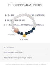 Alice S925 Silver Peach Blossom Bracelet Silver Agate Beaded Bracelet