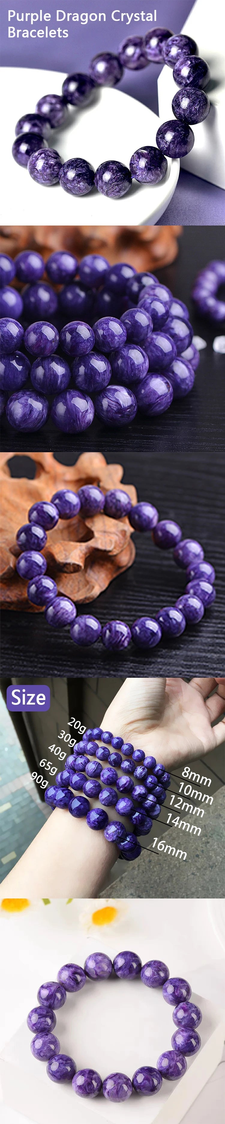 Natural Charoite Beads Bracelet Amethyst Stone Crystal Women Fashion Jewelry Single Circle Elastic Rope Charoite Bracelet Gifts