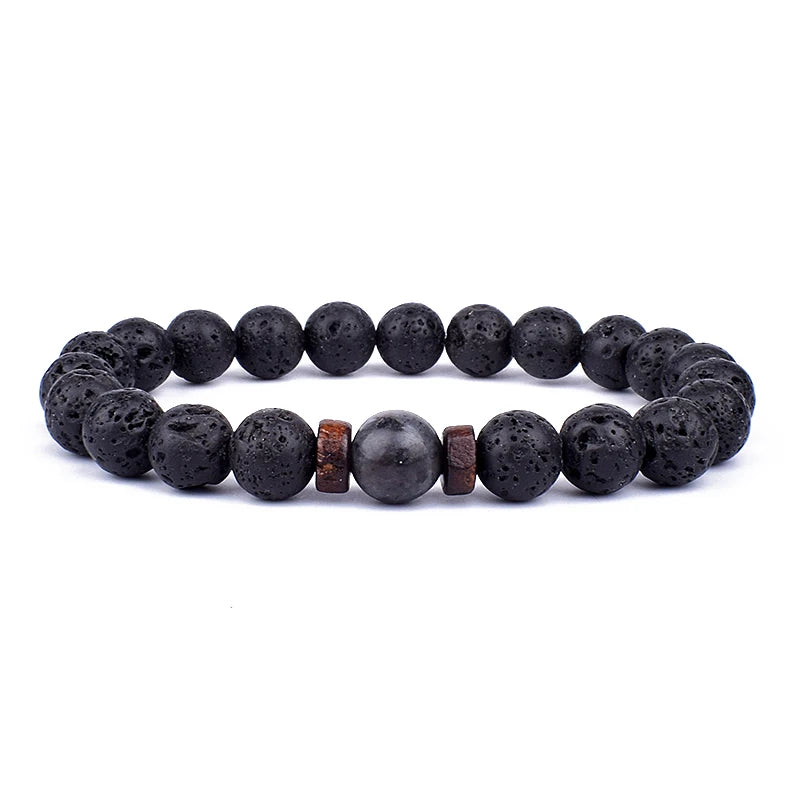 Volcanic Stone Bracelet for Men Lava Wooden 8mm Beads Bracelet Tibetan Buddha Wrist Chain Women Men Jewelry Gift New Bracelets