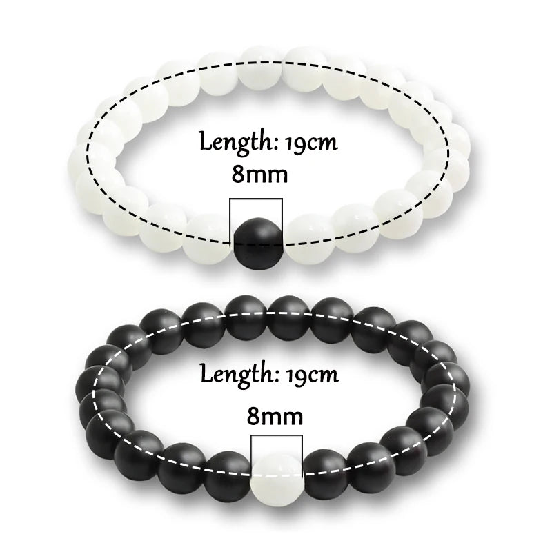 Natural Stone Matching Couple Bracelet Distance Pink Black Beads For Men Women Strand Bracelets Bangles Yoga Lover Jewelry Gifts