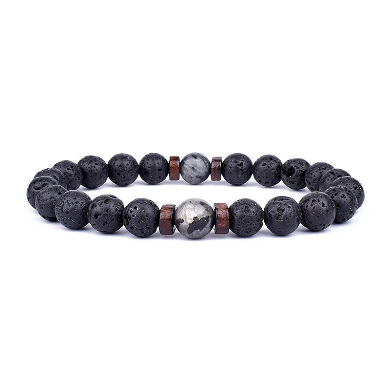 Volcanic Stone Bracelet for Men Lava Wooden 8mm Beads Bracelet Tibetan Buddha Wrist Chain Women Men Jewelry Gift New Bracelets