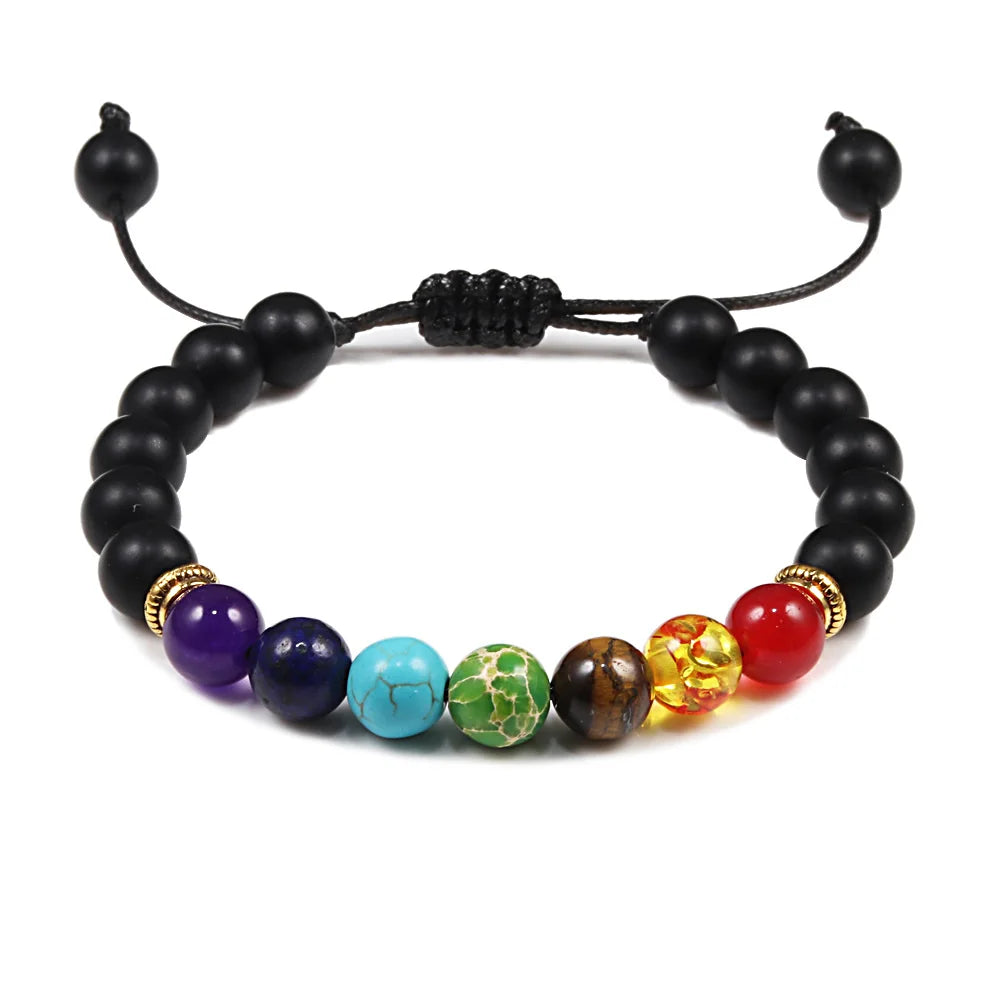 Men Women 7 Chakra Beaded Bracelets Bangles Healing Tiger Eye Stone Chakra Prayer Charm Buddha Bracelet Adjustable Jewelry Gifts