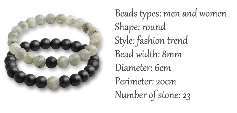 Natural Stone Matching Couple Bracelet Distance Pink Black Beads For Men Women Strand Bracelets Bangles Yoga Lover Jewelry Gifts