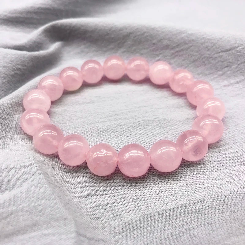 Wholesale Pink Rose Powder crystal Quartz Natural Stone Streche Bracelet Elastic Cord Pulserase Jewelry Beads Lovers woman Gift