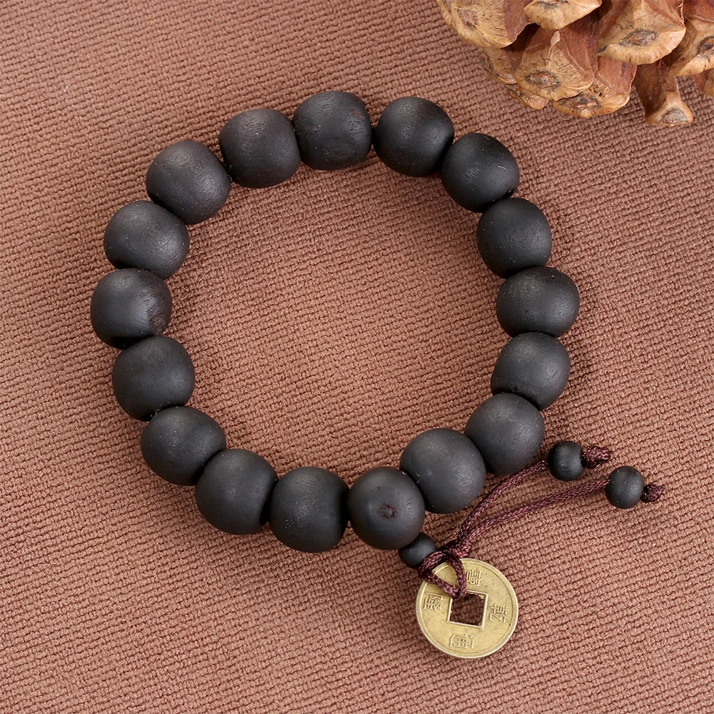 1Pc Wood Bead New Buddha Bracelet Buddhist  Bangle Prayer Beads Copper Coin Women Men Lucky Religion Bracelets Charm Jewelry