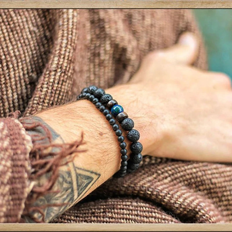 Volcanic Stone Bracelet for Men Lava Wooden 8mm Beads Bracelet Tibetan Buddha Wrist Chain Women Men Jewelry Gift New Bracelets