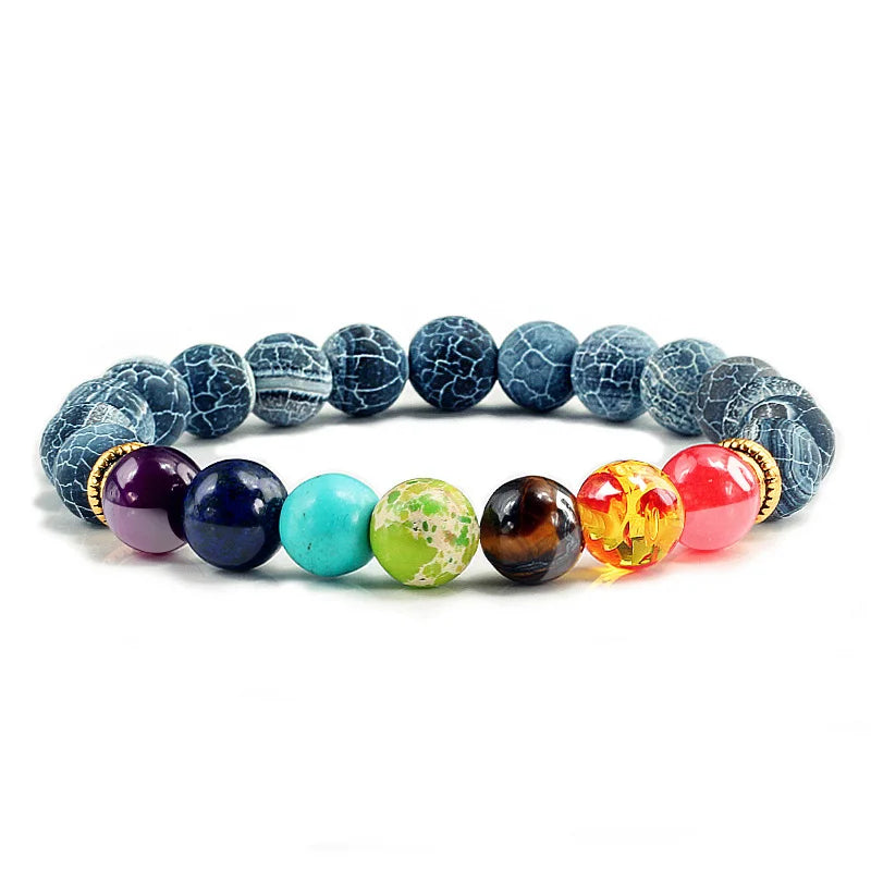 Men Women 7 Chakra Beaded Bracelets Bangles Healing Tiger Eye Stone Chakra Prayer Charm Buddha Bracelet Adjustable Jewelry Gifts