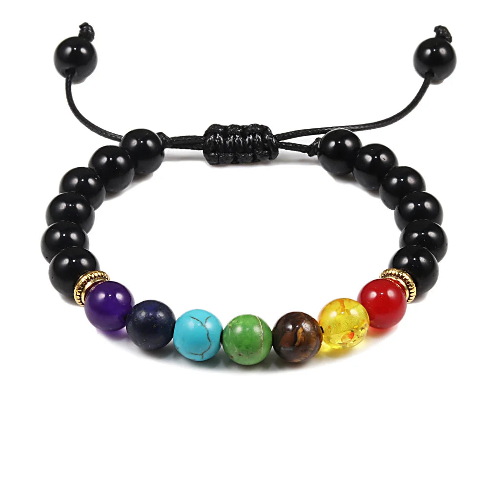 Men Women 7 Chakra Beaded Bracelets Bangles Healing Tiger Eye Stone Chakra Prayer Charm Buddha Bracelet Adjustable Jewelry Gifts