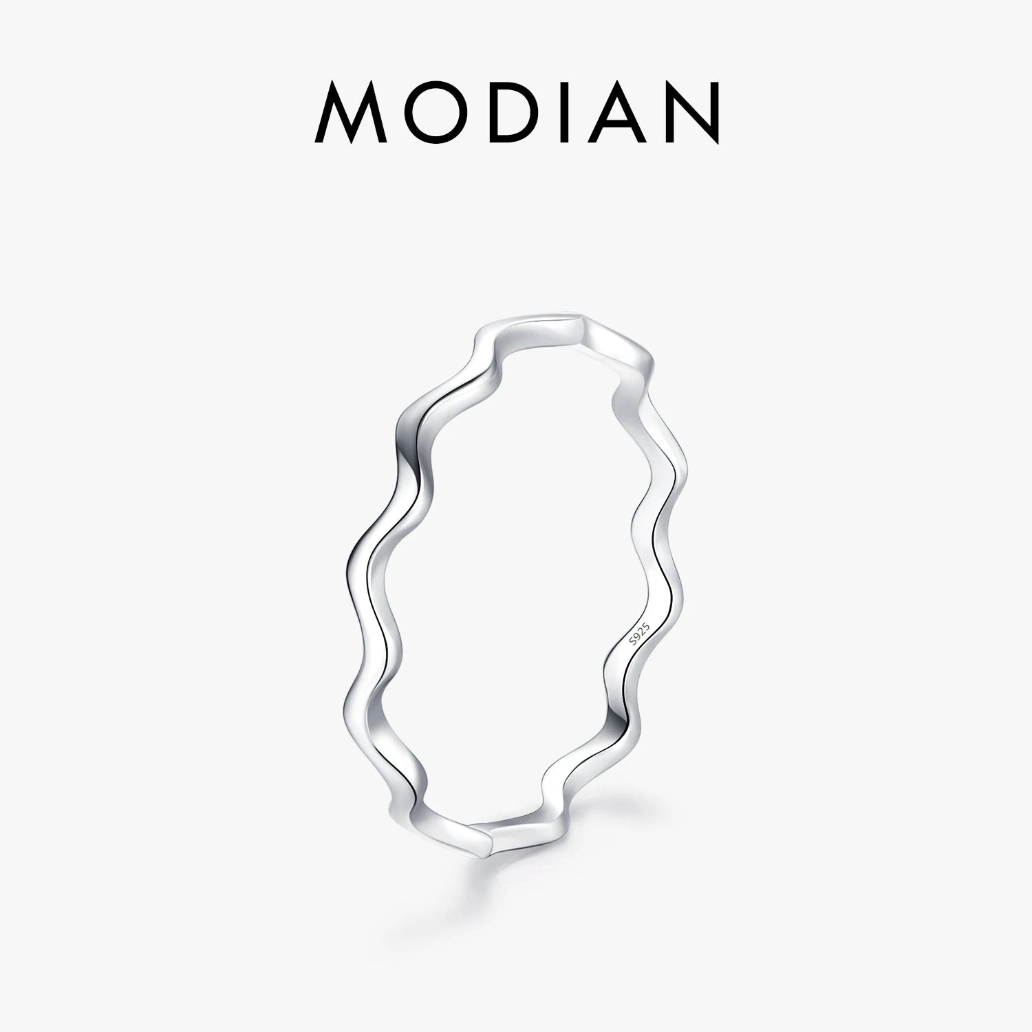 MODIAN 925 Sterling Silver Line Wave Thin Finger Ring Simple Trendy Stackable Exquisite Rings For Women Girl Party Jewelry Gifts