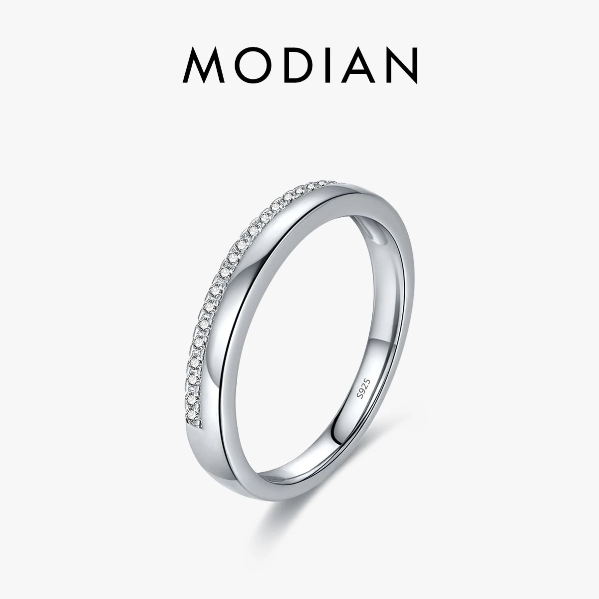 MODIAN 925 Sterling Silver Classic Simple Stackable Simple Finger Ring Pave Setting CZ For Women Party Fine Jewelry Gifts