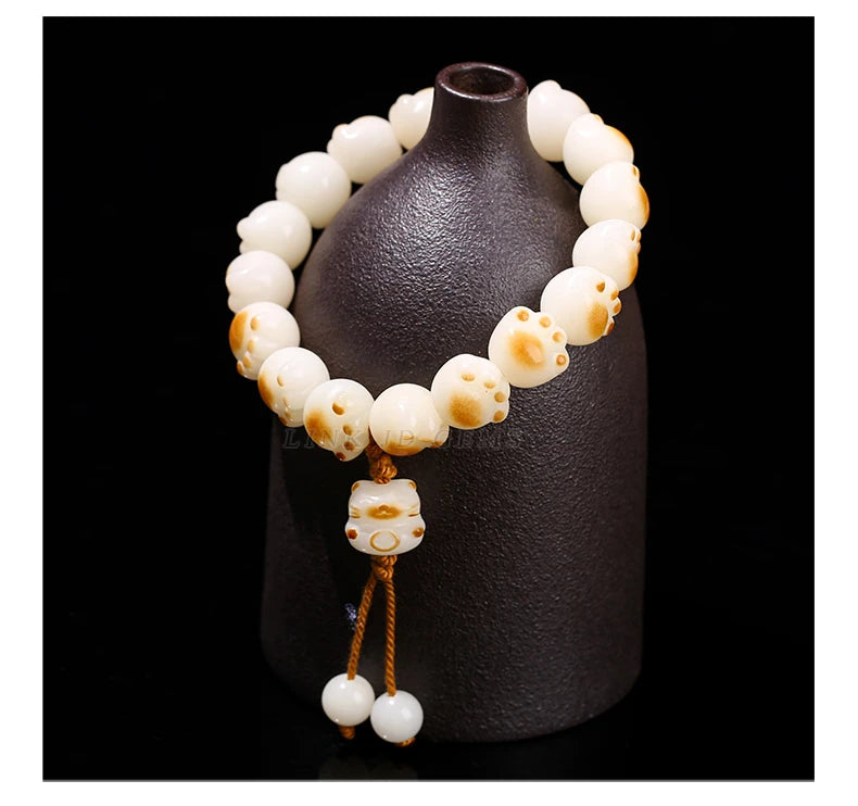 Change Better Natural Bodhi Root Cat Claw Lucky Pendant Bracelet Women Girl Birthday Gift Lovely Carved Bead Handstring Jewelry