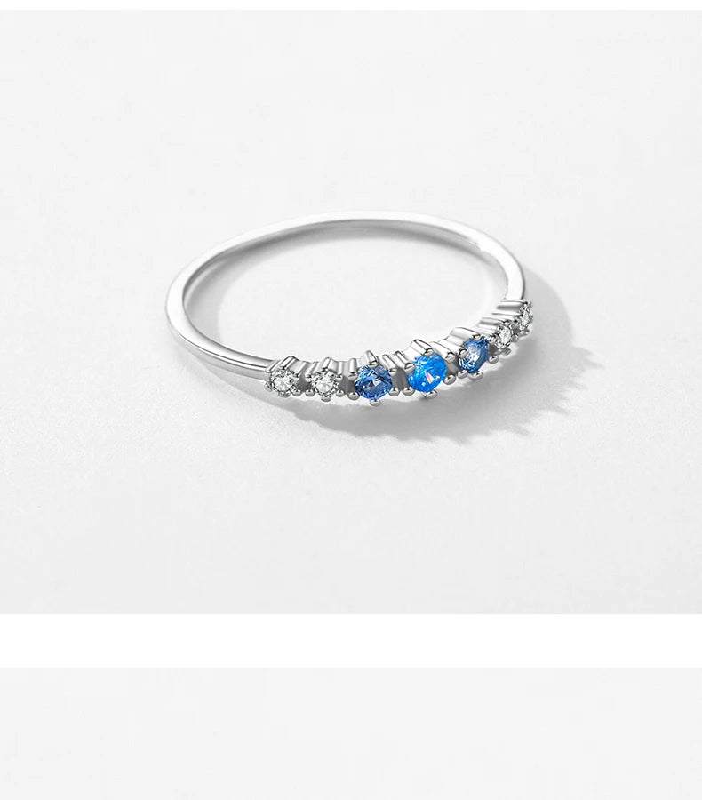 925 Sterling Silver Basic Stackable Fashion Thin Finger Ring Charm Blue Zirconia Crystal Rings For Women Fine Jewelry