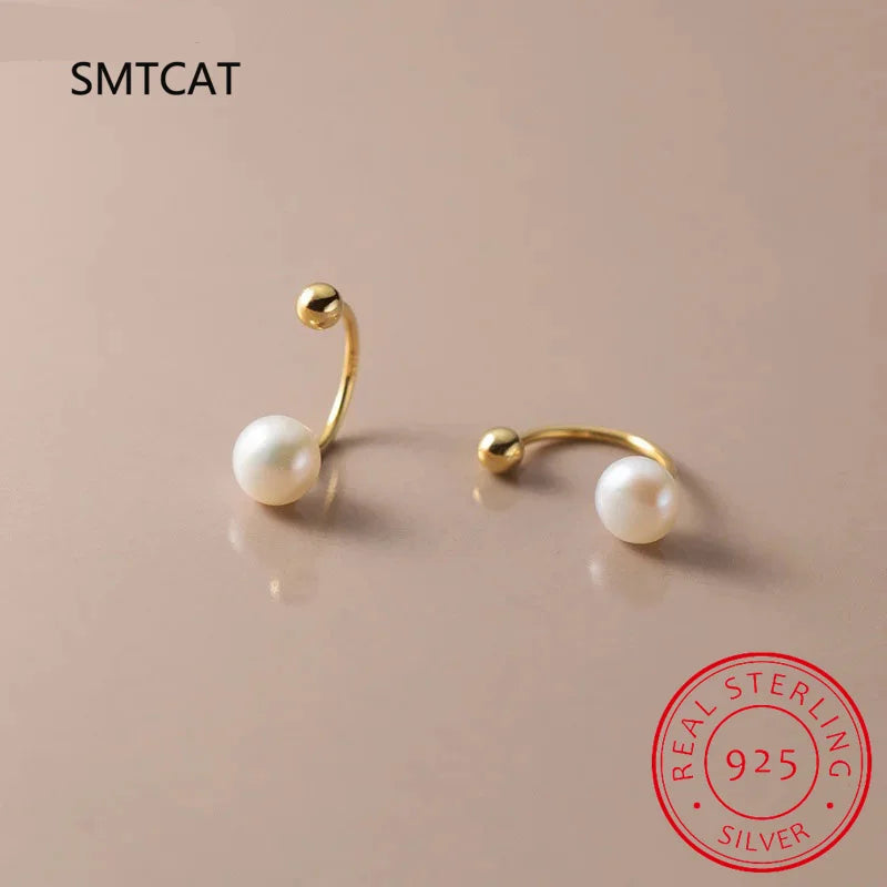 925 Sterling Silver Fashion Natural Freshwater Pearl Ear Hook Unique Screw Bead Stud Earring for Women Piercing Jewelry BKEJ025