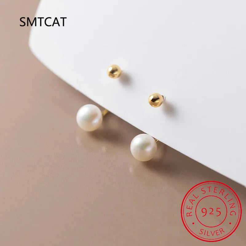 925 Sterling Silver Fashion Natural Freshwater Pearl Ear Hook Unique Screw Bead Stud Earring for Women Piercing Jewelry BKEJ025