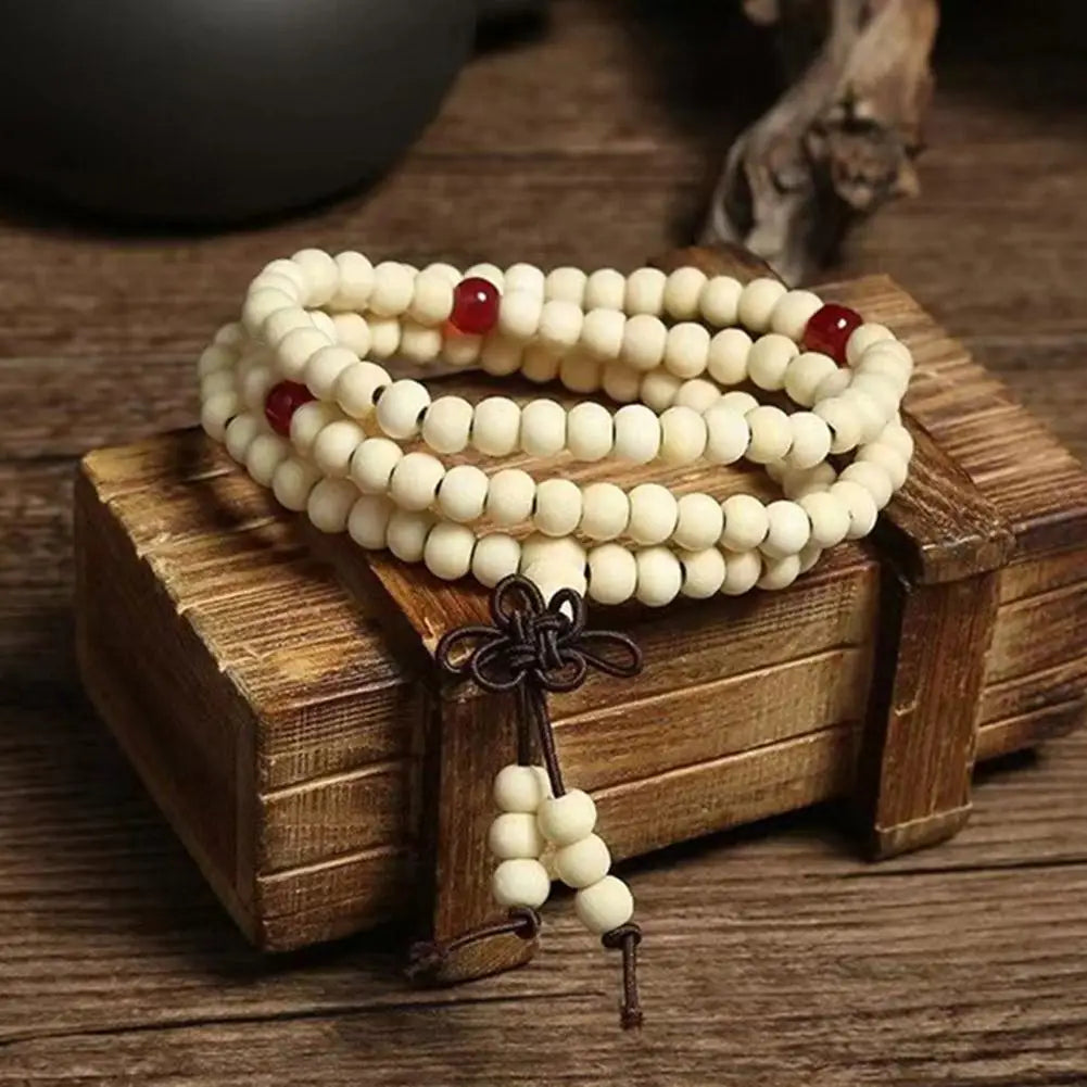 Chinese Style Small Leaf Red Sandalwood Buddhist Beads Multilayer Hand String Lacquer Bracelet Necklace Rosary Beads Men Women