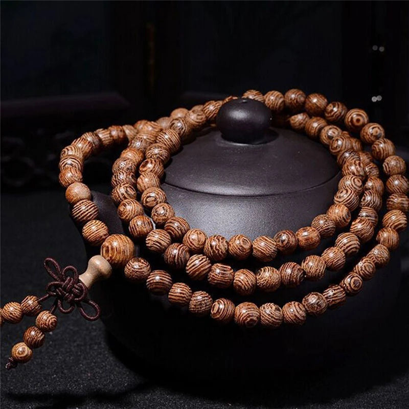 Chic 108 Wood Beaded Buddhist Buddha Prayer Bead Mala Bangle Bracelet Necklace