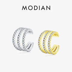 MODIAN 1PCS Multi Line Layer Clar Zirconia Ear Cuff 925 Sterling Silver Trendy Clip Earrings For Women Girls Fine Jewelry Gift