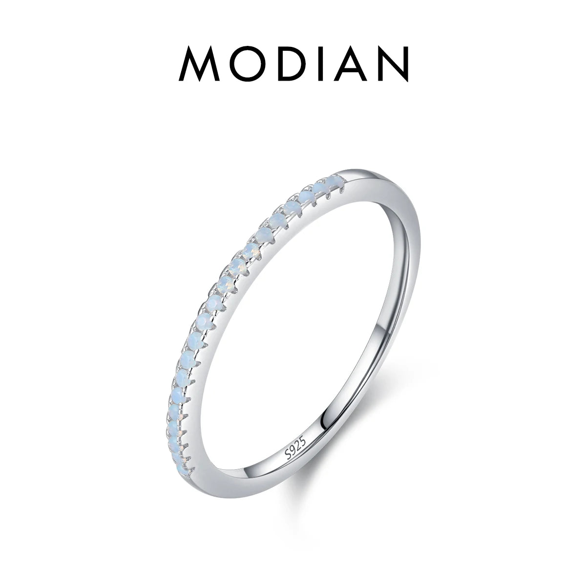 MODIAN 925 Sterling Silver Clear Opal Pink Blue Crystal CZ Stackable Rings Finger For Women Wedding Statement Fine Jewelry Gifts