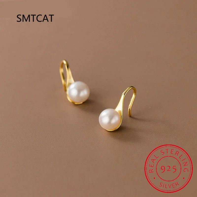 New Style 18k Gold 8mm Natural Freshwater White Bread Pearl and 925 Sterling Silver Earrings for Women Jewelry Gifts