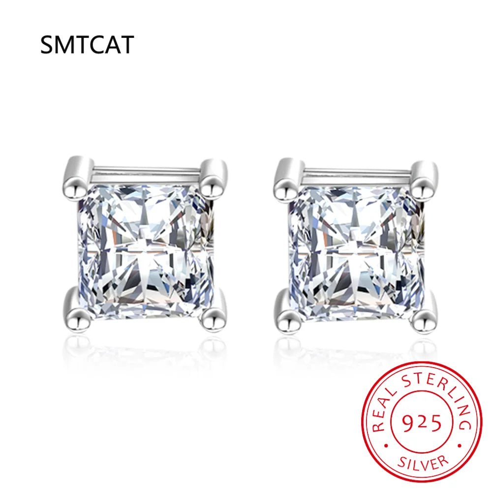 Real 1 Carat Princess Cut Moissanite Diamond Stud Earrings for Women Party Fine Jewelry 100% S925 Sterling Silver Earring