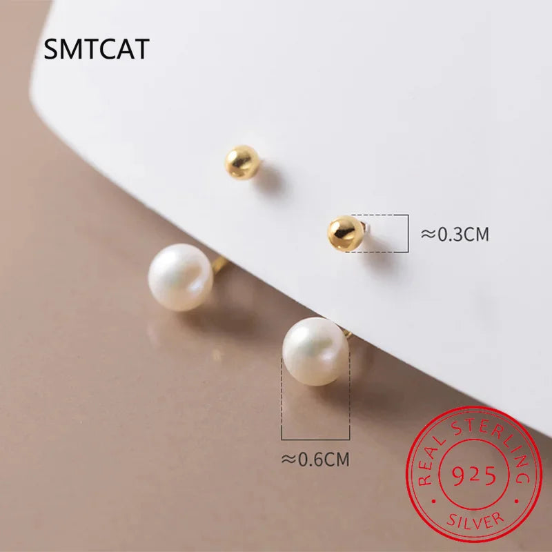 925 Sterling Silver Fashion Natural Freshwater Pearl Ear Hook Unique Screw Bead Stud Earring for Women Piercing Jewelry BKEJ025