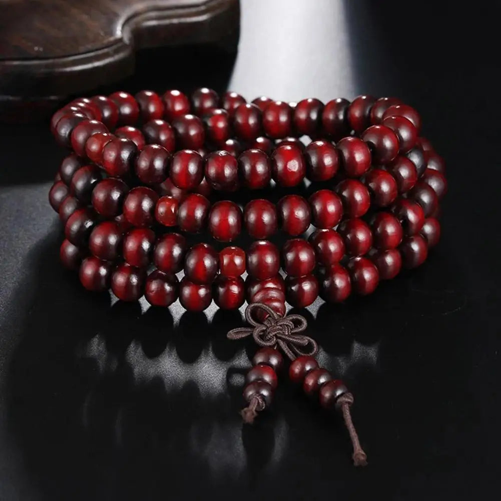 Chinese Style Small Leaf Red Sandalwood Buddhist Beads Multilayer Hand String Lacquer Bracelet Necklace Rosary Beads Men Women