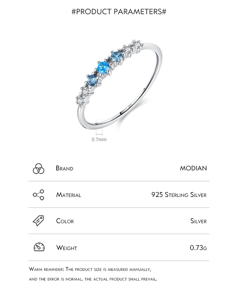 925 Sterling Silver Basic Stackable Fashion Thin Finger Ring Charm Blue Zirconia Crystal Rings For Women Fine Jewelry