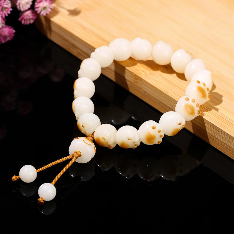 Change Better Natural Bodhi Root Cat Claw Lucky Pendant Bracelet Women Girl Birthday Gift Lovely Carved Bead Handstring Jewelry