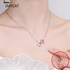 Hot Sale Fashion Double Love Heart Zircon Pendant Necklace 925 Sterling Silver Rose Gold Rhinestone Necklaces Women Jewelry Gift