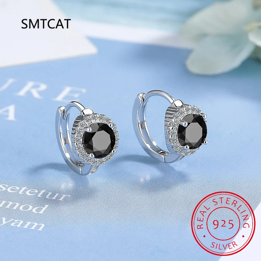 Round Cut Created Blue Sapphire 925 Sterling Silver Hoop Earrings for Women Fashion Statement Gemstone Jewelry Huggies