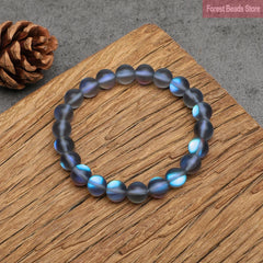 Matte Gray Blue Austria Crystal Glitter Moon Bracelet Natural Stone Round Beads Stretch Yoga Meditation Jewelry Gift 6/8/10/12mm