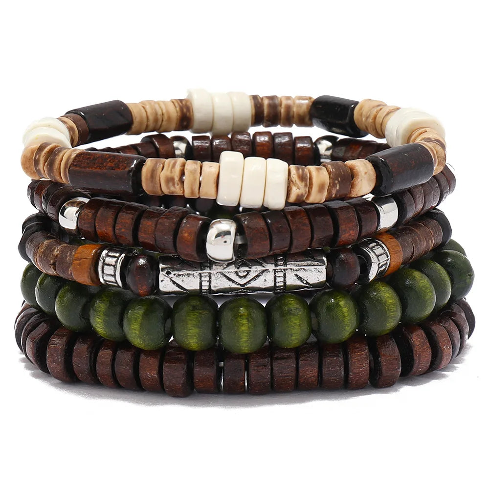 Ethnic 4-5pc/set wood bead tree Cactus Charms bracelets Hamsa Hand Butterfly Bohemia Men Bracelets For Women Female Jewelry