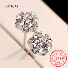 Moissanite Diamond Stud Earrings 18K White Gold Plated Silver Flower Eearring for Brilliant Moissanite Party Jewelry