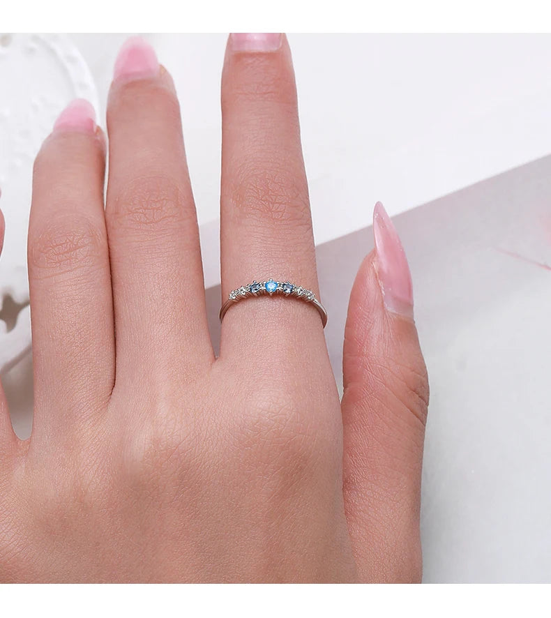 925 Sterling Silver Basic Stackable Fashion Thin Finger Ring Charm Blue Zirconia Crystal Rings For Women Fine Jewelry