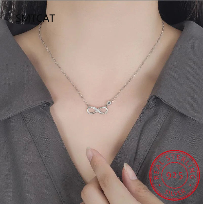 Fashion Female Necklace 925 Sterling Silver Infinite Love 8-word Pendant Necklace for Women Micro Single Zircon Clavicle Chain