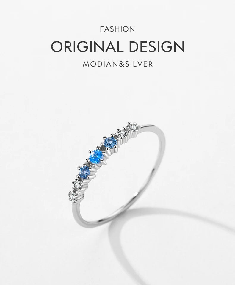 Modian 925 Sterling Silver Basic Stackable Fashion Thin Finger Ring Charm Blue Zirconia Crystal Rings For Women Fine Jewelry