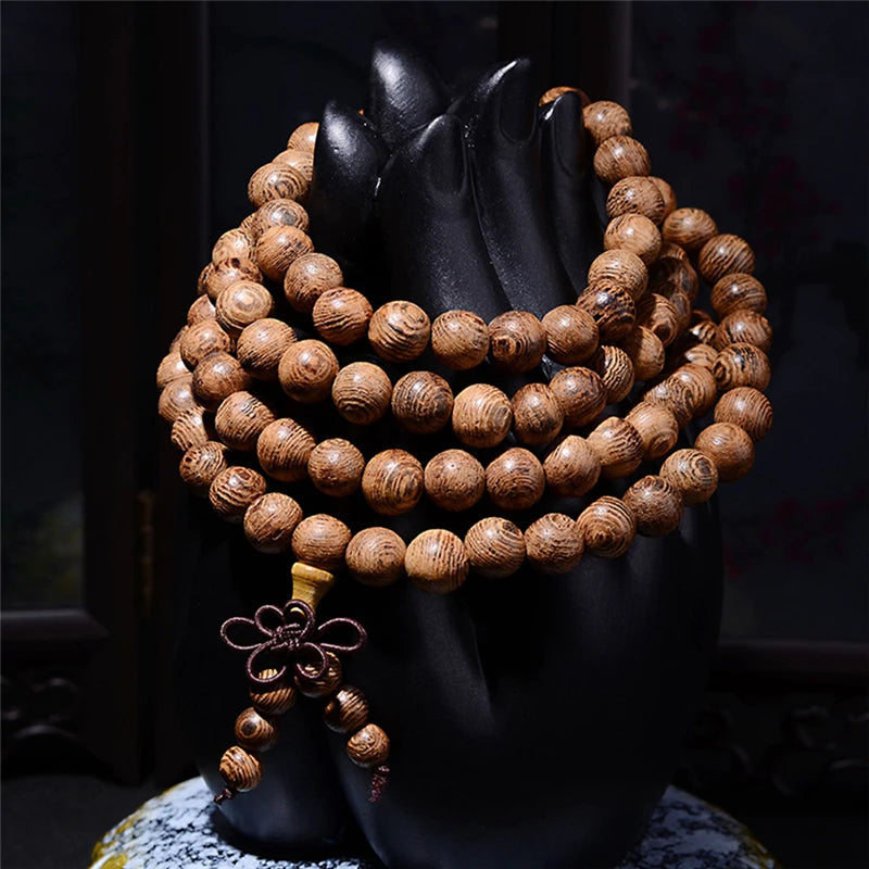 Chic 108 Wood Beaded Buddhist Buddha Prayer Bead Mala Bangle Bracelet Necklace