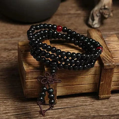 Chinese Style Small Leaf Red Sandalwood Buddhist Beads Multilayer Hand String Lacquer Bracelet Necklace Rosary Beads Men Women