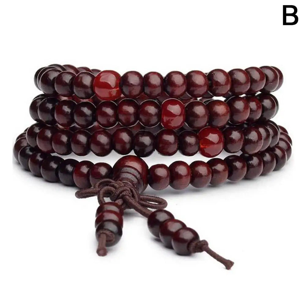 Chinese Style Small Leaf Red Sandalwood Buddhist Beads Multilayer Hand String Lacquer Bracelet Necklace Rosary Beads Men Women