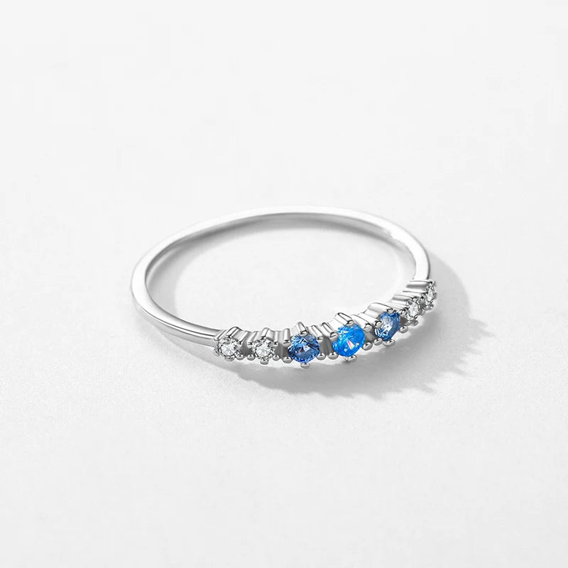 925 Sterling Silver Basic Stackable Fashion Thin Finger Ring Charm Blue Zirconia Crystal Rings For Women Fine Jewelry