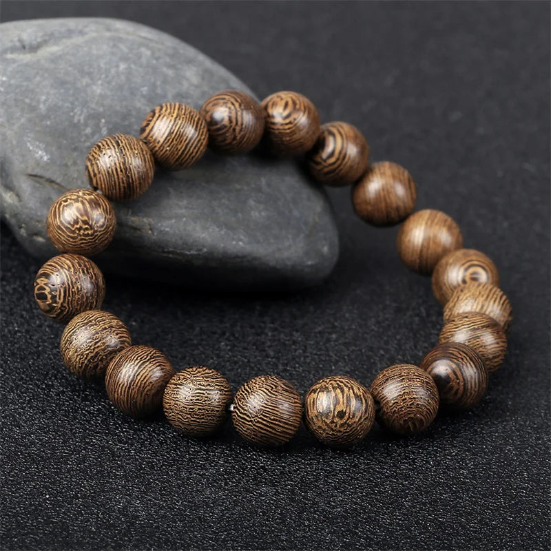 6/8/10/12mm Men Vintage Bracelet Original Wooden Beads Meditation Prayer Buddha Stretch Bracelets&Bangle Women Yoga Jewelry Gift