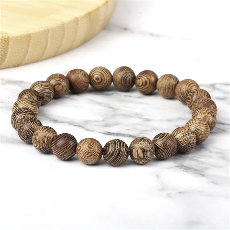 6/8/10/12mm Men Vintage Bracelet Original Wooden Beads Meditation Prayer Buddha Stretch Bracelets&Bangle Women Yoga Jewelry Gift