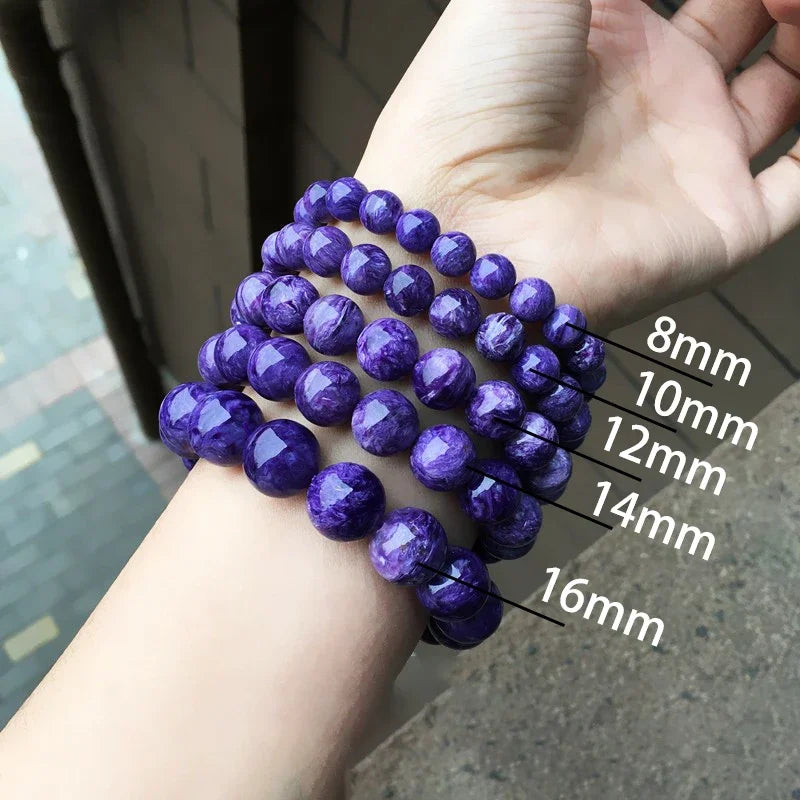 Natural Charoite Beads Bracelet Amethyst Stone Crystal Women Fashion Jewelry Single Circle Elastic Rope Charoite Bracelet Gifts