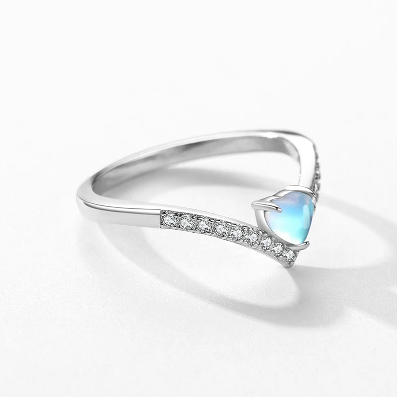 Genuine 925 Sterling Silver Exquisite Arrow Finger Rings For Women Heart Love Moonstone Band Fashion Fine Jewelry