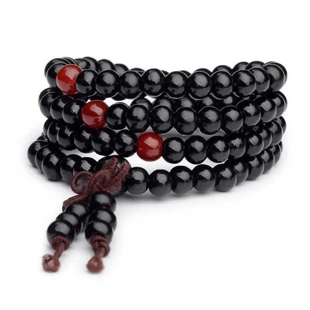 Chinese Style Small Leaf Red Sandalwood Buddhist Beads Multilayer Hand String Lacquer Bracelet Necklace Rosary Beads Men Women