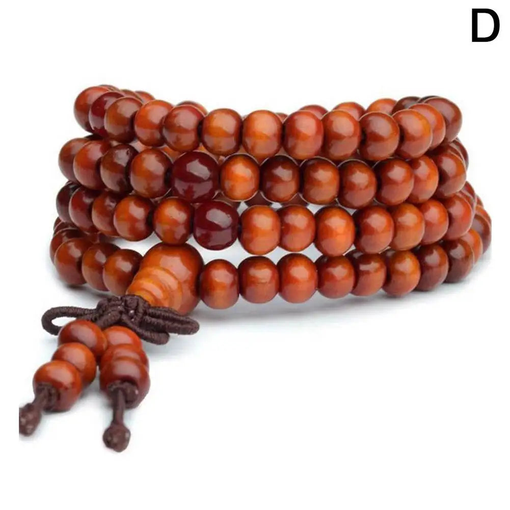 Chinese Style Small Leaf Red Sandalwood Buddhist Beads Multilayer Hand String Lacquer Bracelet Necklace Rosary Beads Men Women