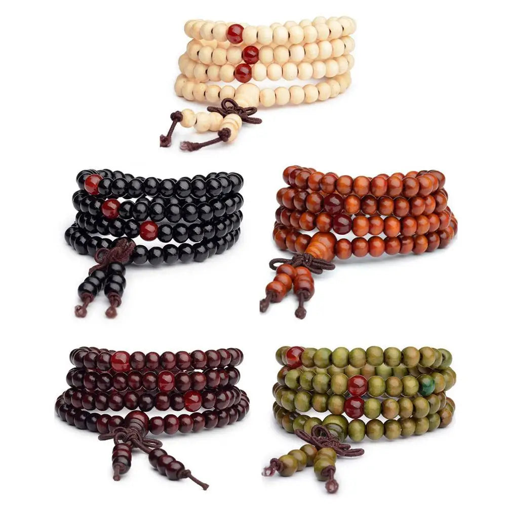 Chinese Style Small Leaf Red Sandalwood Buddhist Beads Multilayer Hand String Lacquer Bracelet Necklace Rosary Beads Men Women