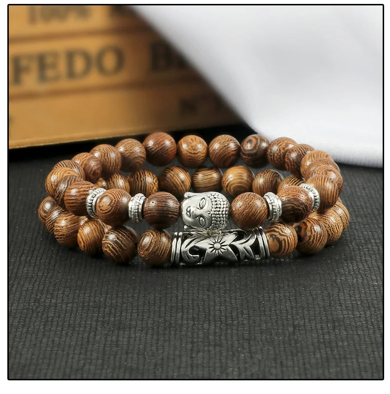 2pcs/set Buddha Head Bracelet for Women Men Natural Tiger Eye Lava Stone Yoga Beads Distance Bracelets Charm Couple Jewelry Gift