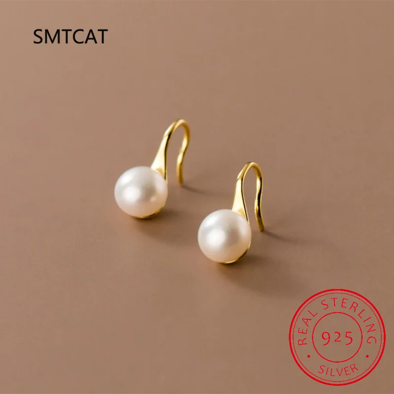 New Style 18k Gold 8mm Natural Freshwater White Bread Pearl and 925 Sterling Silver Earrings for Women Jewelry Gifts